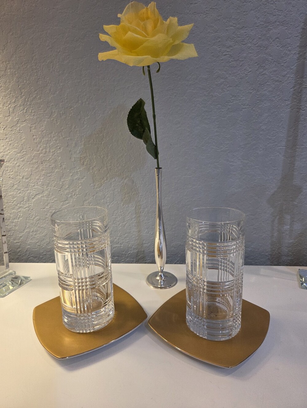 Set Of 2 RALPH LAUREN Glen Plaid Crystal Glasses